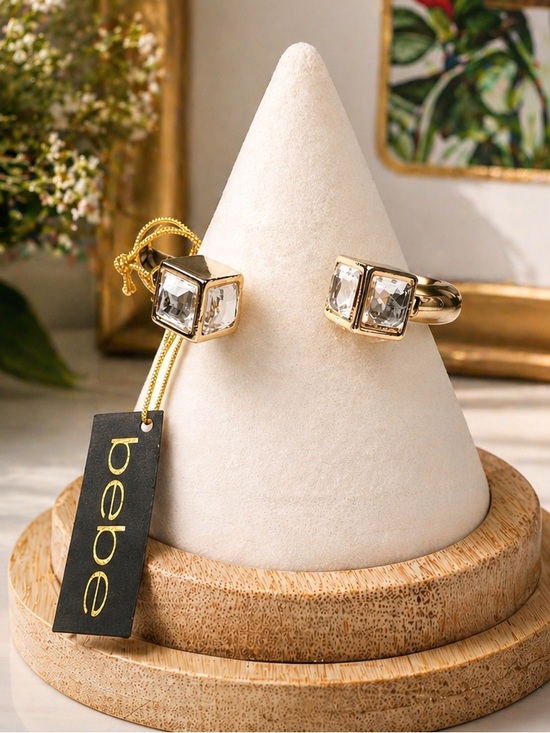 bebe Jewelry - bebe Gold Crystal Square Hinged Bracelet